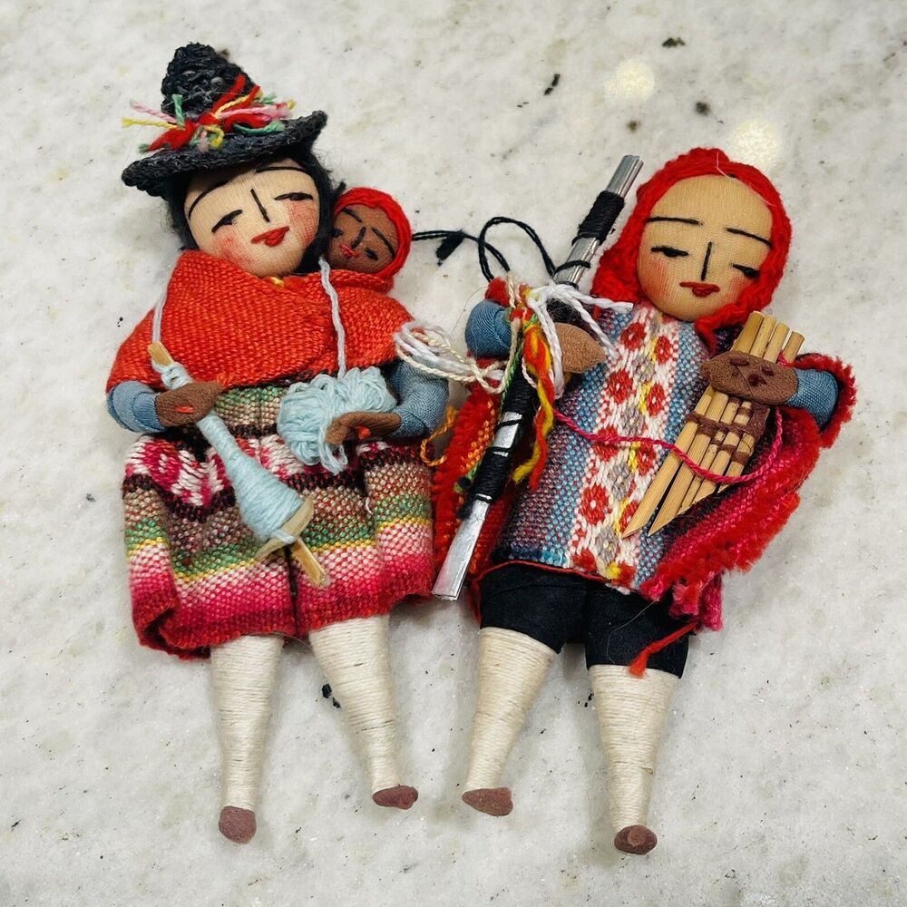 Vintage Soft Bodied Doll Family Baby Back Papoose Serrv Bolivia Handmade